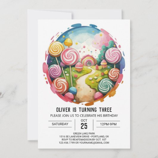 Regenboog bewerkbare Lollipop Verjaardag Kaart (Voorkant)