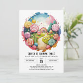 Regenboog bewerkbare Lollipop Verjaardag Kaart (Staand voorkant)