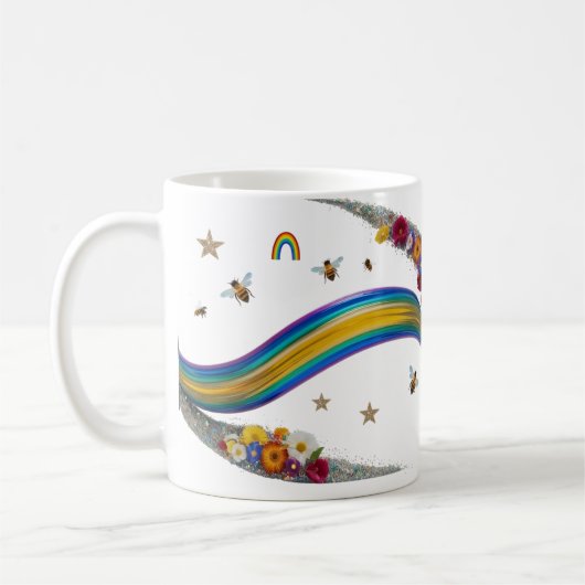 Regenboog Bij Bloem Glitter Glans Klassieke Mok (Links)