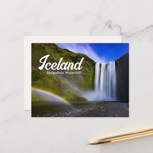 Regenboog bij de waterval van Skógafoss IJsland Br Briefkaart (Voorkant / Achterkant in situ)