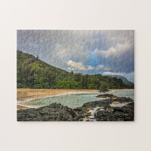 Regenboog bij Lumaha'i Beach, Kauai, Hawaii Legpuzzel (Horizontaal)