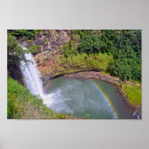 Regenboog bij Wailua Herfsten, Kauai, Hawaï Poster