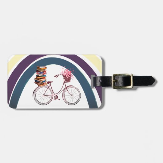 Regenboog, bike en boeken Acrylhoudend Bagagelabel (Voorkant horizontaal)