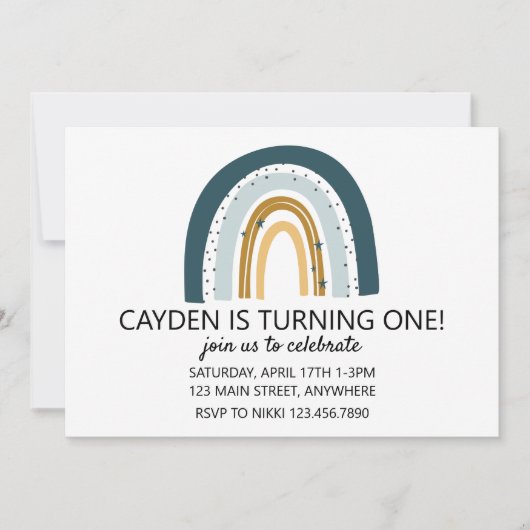 Regenboog Blauw en bruin jongen verjaardagsuitnodi Kaart (Voorkant)