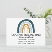 Regenboog Blauw en bruin jongen verjaardagsuitnodi Kaart (Staand voorkant)