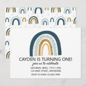 Regenboog Blauw en bruin jongen verjaardagsuitnodi Kaart (Voorkant / Achterkant)