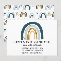 Regenboog Blauw en bruin jongen verjaardagsuitnodi