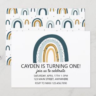 Regenboog Blauw en bruin jongen verjaardagsuitnodi Kaart