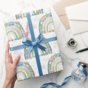 Regenboog blauw en groen met auto's straatnaambord cadeaupapier