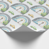 Regenboog blauw met auto's en straatnaamborden jon cadeaupapier (Hoek)