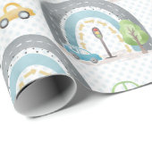 Regenboog blauw met auto's en straatnaamborden jon cadeaupapier (Rol Hoek)