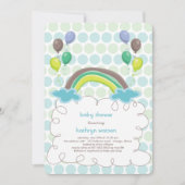 Regenboog & Blauwe Ballonnen Baby Jongensdouche Ui Kaart (Voorkant)