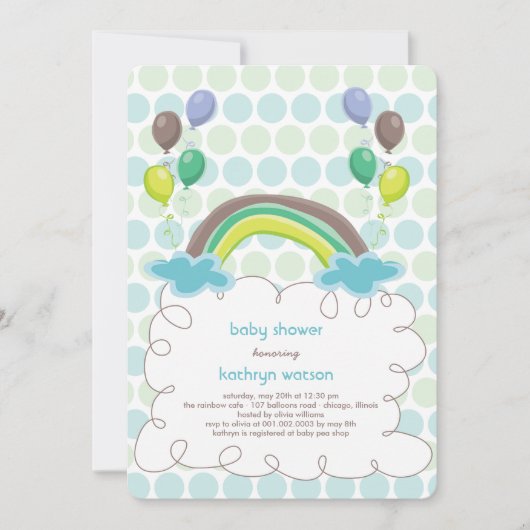 Regenboog & Blauwe Ballonnen Baby Jongensdouche Ui Kaart (Voorkant)