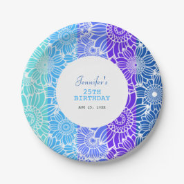 Regenboog Blauwe Strepen Bloemen Verjaardag Papieren Bordje