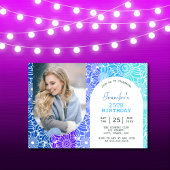 Regenboog Blauwe Strepen Bloemenboog Foto Verjaard Kaart