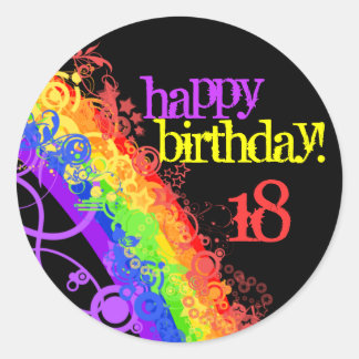 Regenboog blij 18e verjaardag sticker