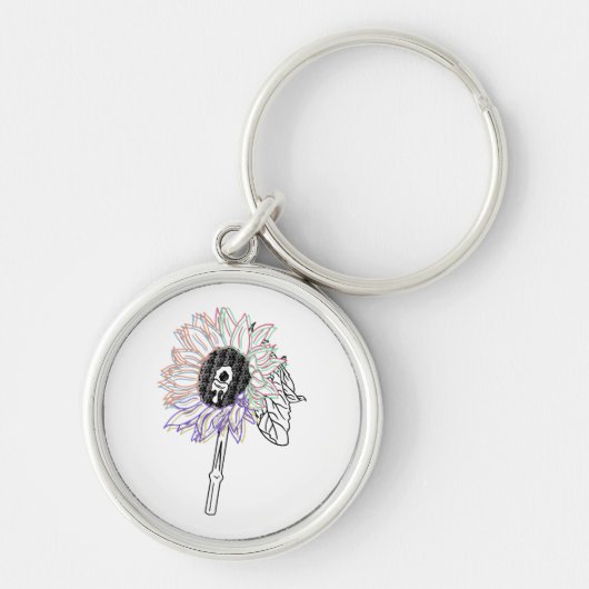 Regenboog Bloem Funky Kunst Sleutelhanger (Voorkant)