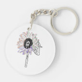 Regenboog Bloem Funky Kunst Sleutelhanger (Achterkant)