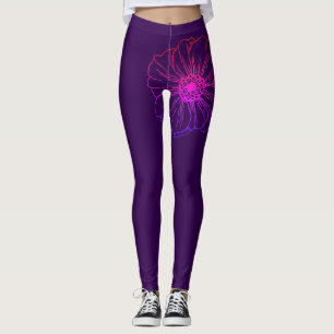 Regenboog Bloem Overzicht en Paarse Achtergrond Leggings