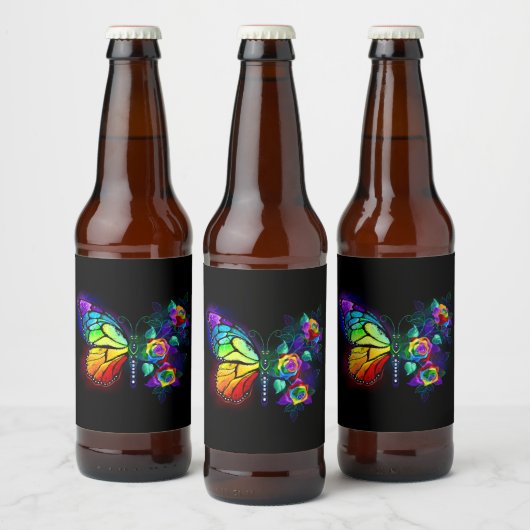 Regenboog bloem vlinder bier etiket (Flessen)