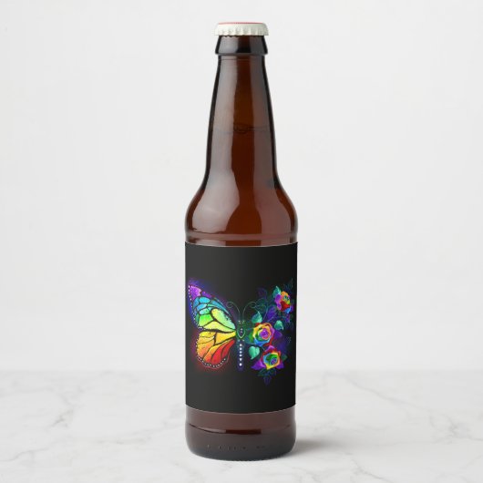 Regenboog bloem vlinder bier etiket (Voorkant)