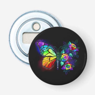 Regenboog bloem vlinder button flesopener
