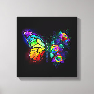 Regenboog bloem vlinder canvas afdruk
