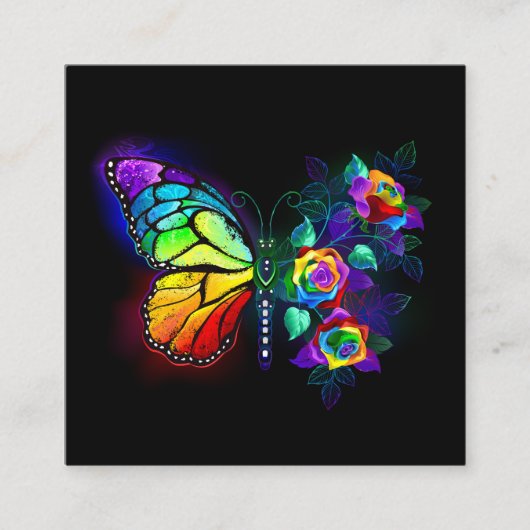 Regenboog bloem vlinder contactkaartje (Voorkant)