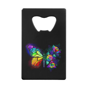 Regenboog bloem vlinder creditkaart flessenopener