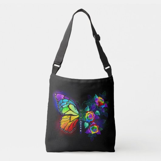 Regenboog bloem vlinder crossbody tas (Voorkant)