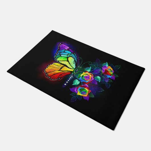 Regenboog bloem vlinder deurmat (Schuin)