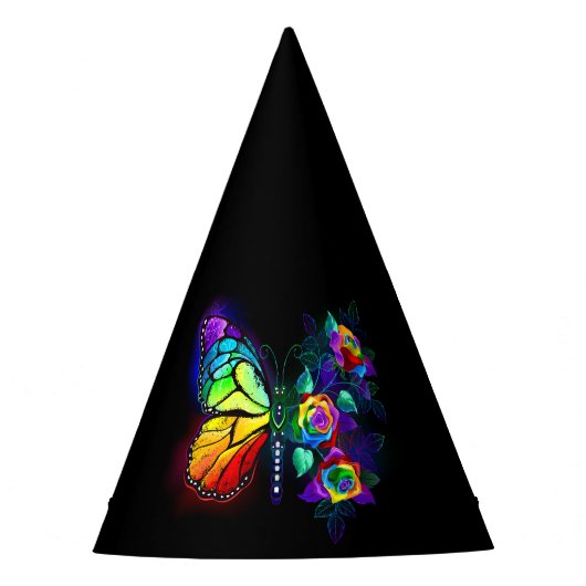 Regenboog bloem vlinder feesthoedjes (Voorkant)