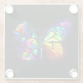 Regenboog bloem vlinder glazen onderzetter (Achterkant)