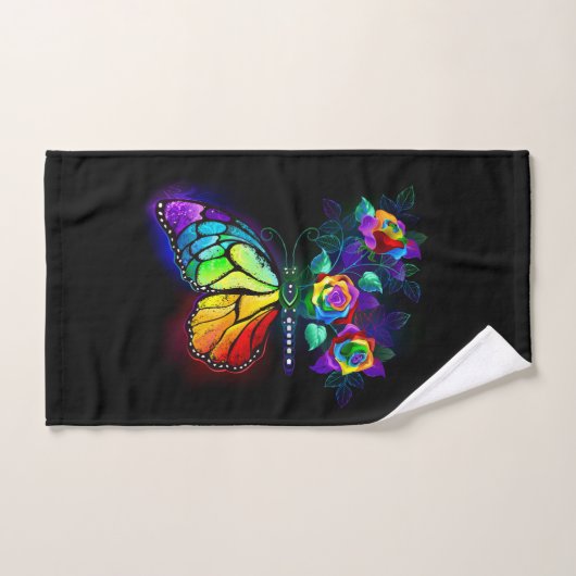 Regenboog bloem vlinder handdoek (Handdoek)