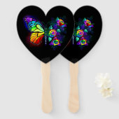 Regenboog bloem vlinder handwaaier (Voorkant en achterkant)