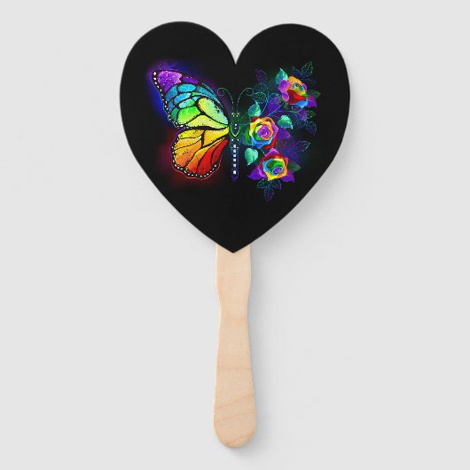 Regenboog bloem vlinder handwaaier (Voorkant)