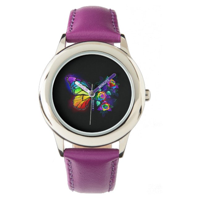 Regenboog bloem vlinder horloge (Voorkant)