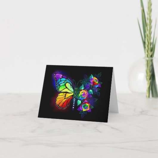 Regenboog bloem vlinder kaart (Voorkant)