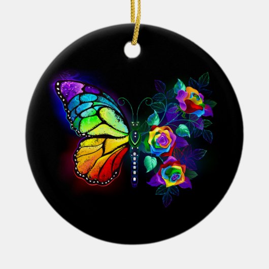 Regenboog bloem vlinder keramisch ornament (Voorkant)