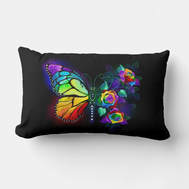 Regenboog bloem vlinder kussen (Voorkant)