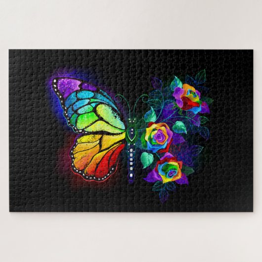Regenboog bloem vlinder legpuzzel (Horizontaal)