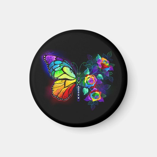 Regenboog bloem vlinder magneet (Voorkant)