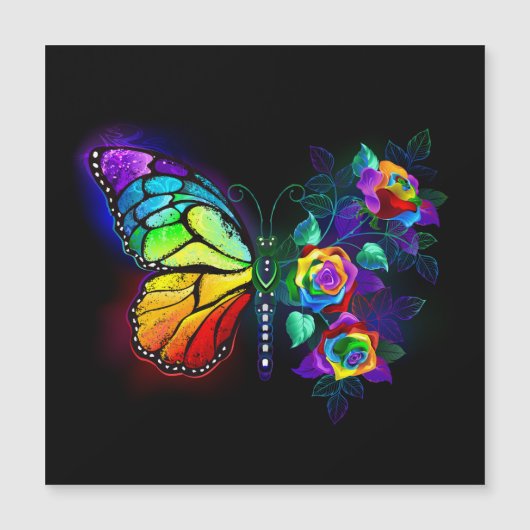 Regenboog bloem vlinder magnetische uitnodiging (Voorkant)