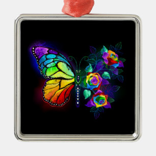 Regenboog bloem vlinder metalen ornament