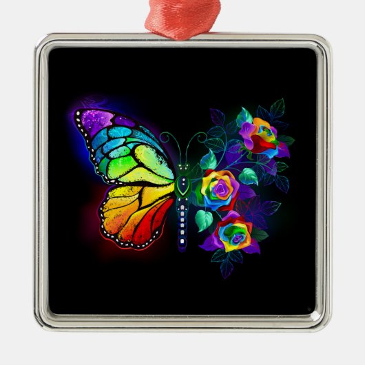 Regenboog bloem vlinder metalen ornament (Voorkant)