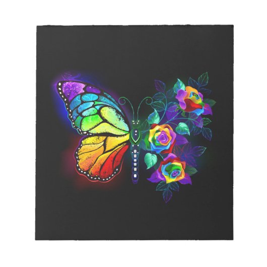 Regenboog bloem vlinder notitieblok (Voorkant)
