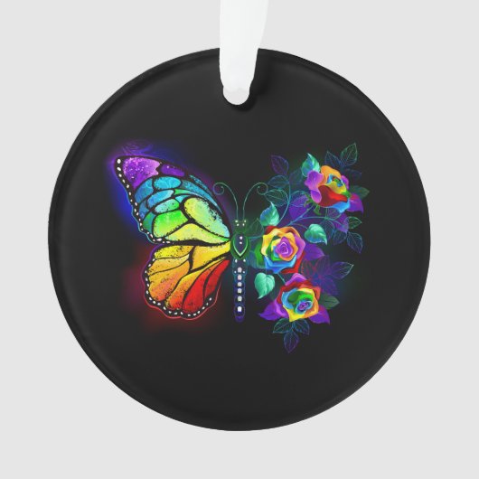 Regenboog bloem vlinder ornament (voorkant)