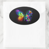 Regenboog bloem vlinder ovale sticker (Tas)