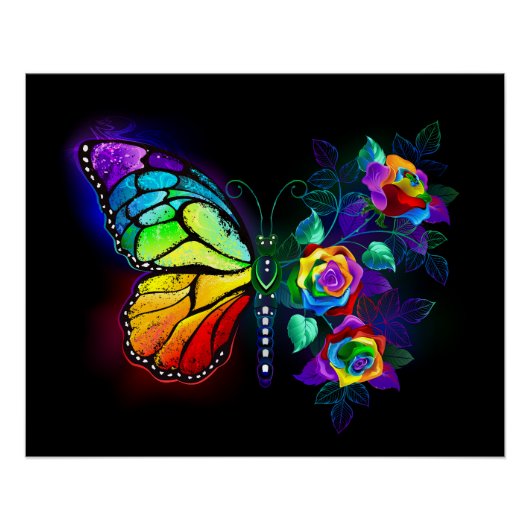 Regenboog bloem vlinder perfect poster (Voorkant)