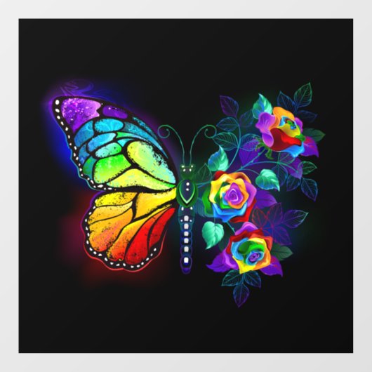 Regenboog bloem vlinder raamsticker (Vel)